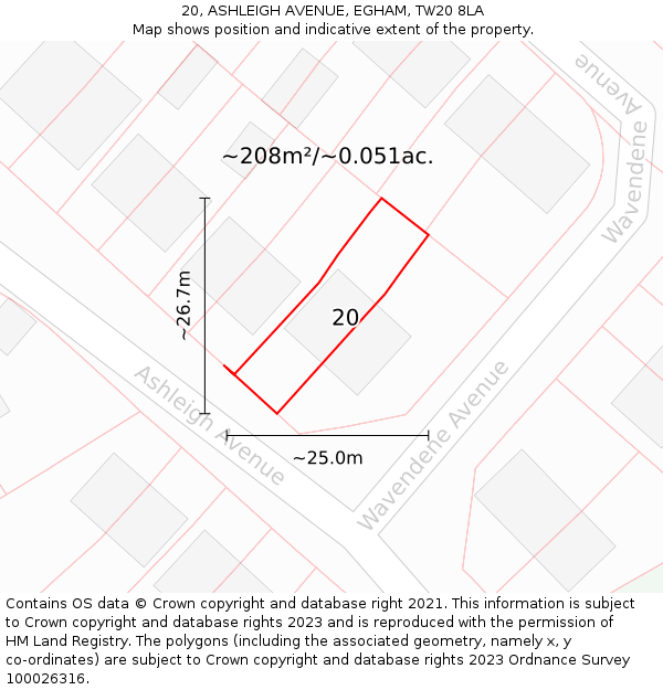 20, ASHLEIGH AVENUE, EGHAM, TW20 8LA: Plot and title map