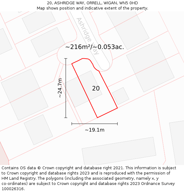 20, ASHRIDGE WAY, ORRELL, WIGAN, WN5 0HD: Plot and title map
