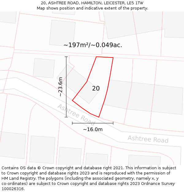 20, ASHTREE ROAD, HAMILTON, LEICESTER, LE5 1TW: Plot and title map