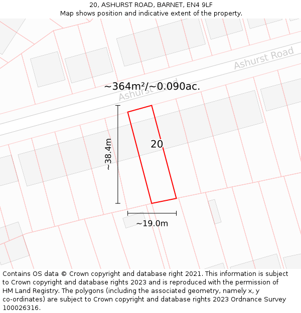 20, ASHURST ROAD, BARNET, EN4 9LF: Plot and title map