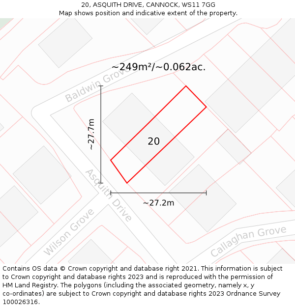 20, ASQUITH DRIVE, CANNOCK, WS11 7GG: Plot and title map