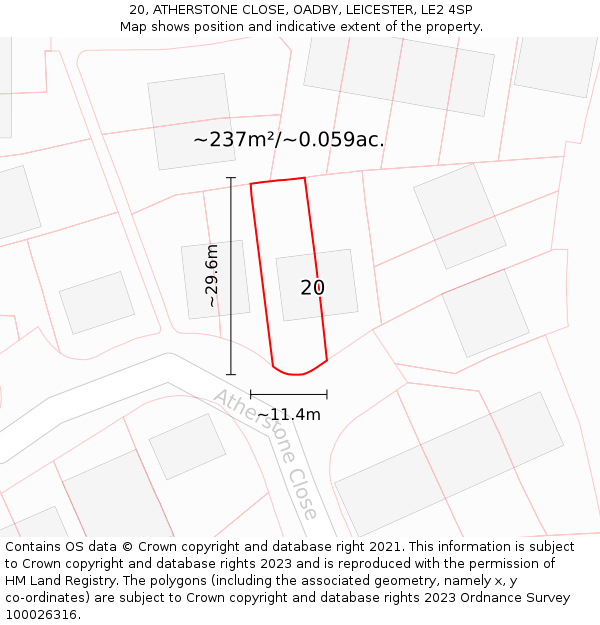 20, ATHERSTONE CLOSE, OADBY, LEICESTER, LE2 4SP: Plot and title map