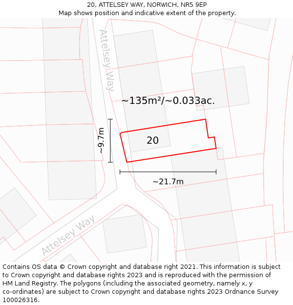 20, ATTELSEY WAY, NORWICH, NR5 9EP: Plot and title map