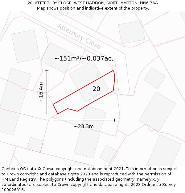 20, ATTERBURY CLOSE, WEST HADDON, NORTHAMPTON, NN6 7AA: Plot and title map