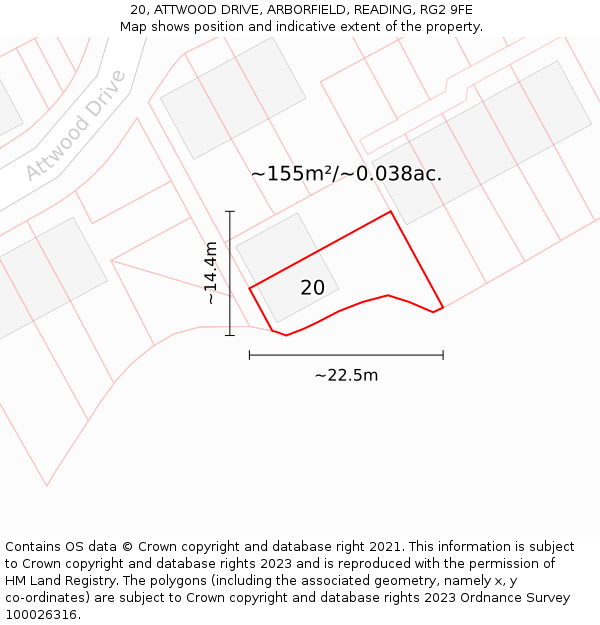 20, ATTWOOD DRIVE, ARBORFIELD, READING, RG2 9FE: Plot and title map