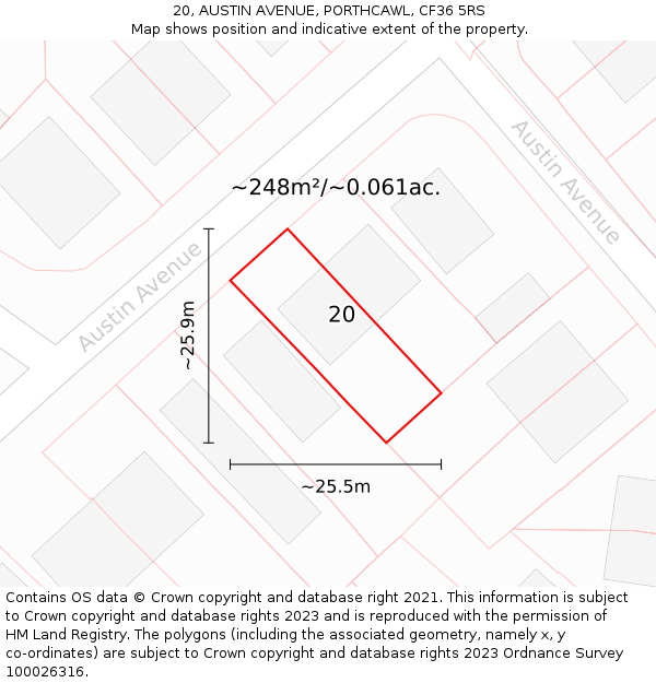 20, AUSTIN AVENUE, PORTHCAWL, CF36 5RS: Plot and title map