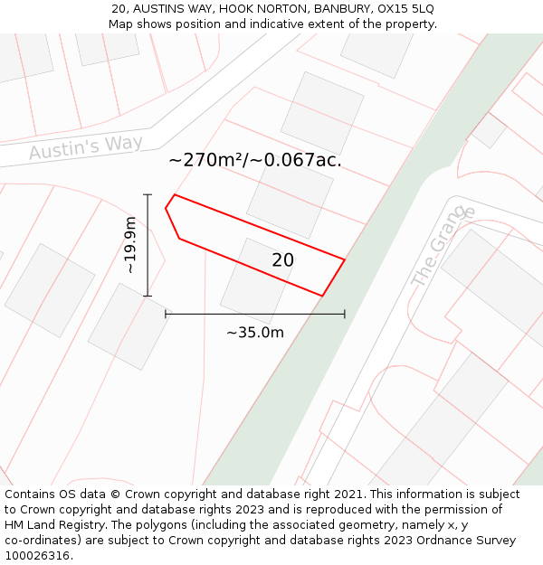 20, AUSTINS WAY, HOOK NORTON, BANBURY, OX15 5LQ: Plot and title map