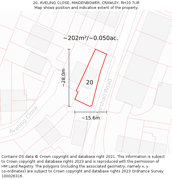 20, AVELING CLOSE, MAIDENBOWER, CRAWLEY, RH10 7UR: Plot and title map