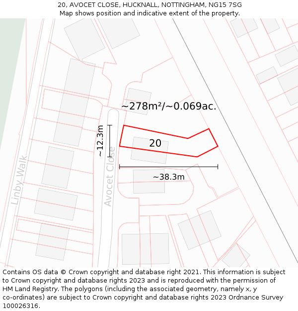 20, AVOCET CLOSE, HUCKNALL, NOTTINGHAM, NG15 7SG: Plot and title map