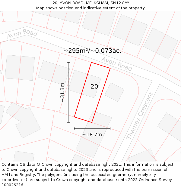 20, AVON ROAD, MELKSHAM, SN12 8AY: Plot and title map