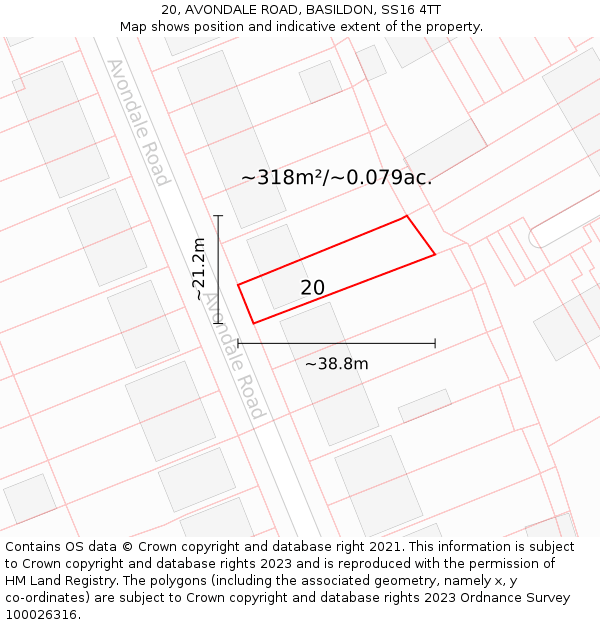 20, AVONDALE ROAD, BASILDON, SS16 4TT: Plot and title map