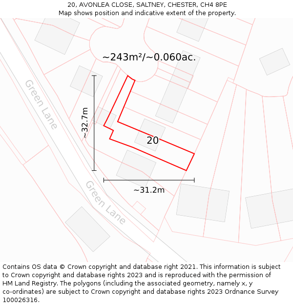 20, AVONLEA CLOSE, SALTNEY, CHESTER, CH4 8PE: Plot and title map