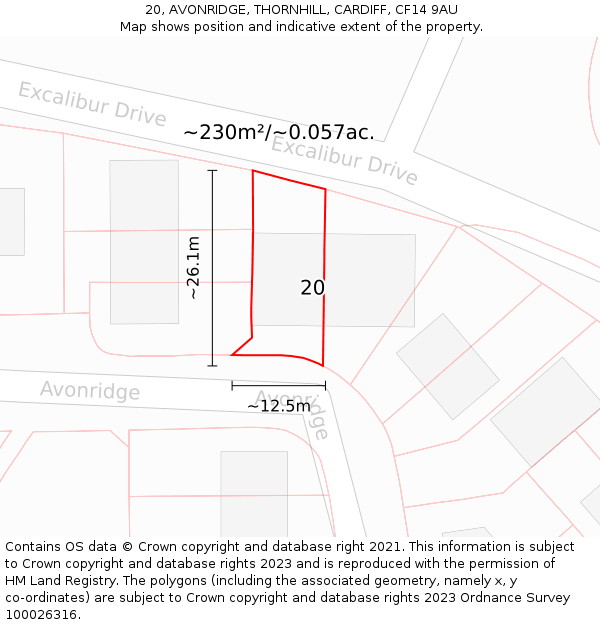 20, AVONRIDGE, THORNHILL, CARDIFF, CF14 9AU: Plot and title map