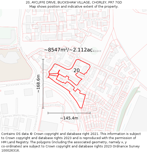 20, AYCLIFFE DRIVE, BUCKSHAW VILLAGE, CHORLEY, PR7 7GD: Plot and title map