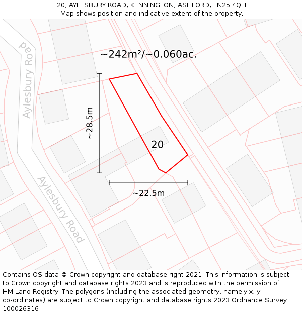 20, AYLESBURY ROAD, KENNINGTON, ASHFORD, TN25 4QH: Plot and title map