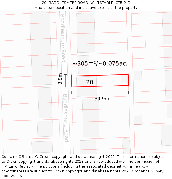 20, BADDLESMERE ROAD, WHITSTABLE, CT5 2LD: Plot and title map