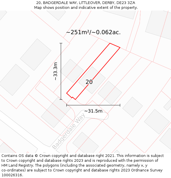 20, BADGERDALE WAY, LITTLEOVER, DERBY, DE23 3ZA: Plot and title map