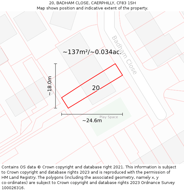 20, BADHAM CLOSE, CAERPHILLY, CF83 1SH: Plot and title map