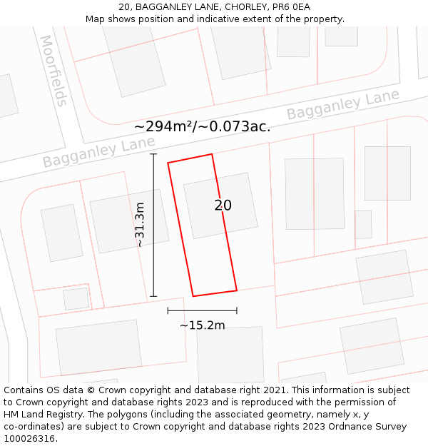 20, BAGGANLEY LANE, CHORLEY, PR6 0EA: Plot and title map