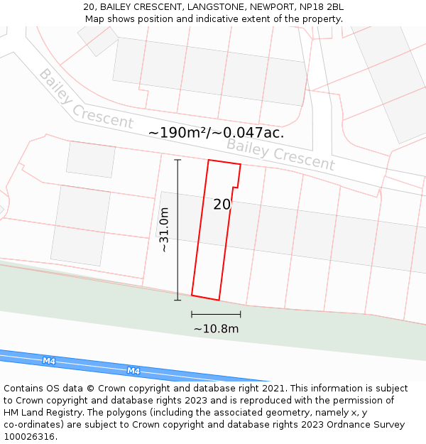 20, BAILEY CRESCENT, LANGSTONE, NEWPORT, NP18 2BL: Plot and title map