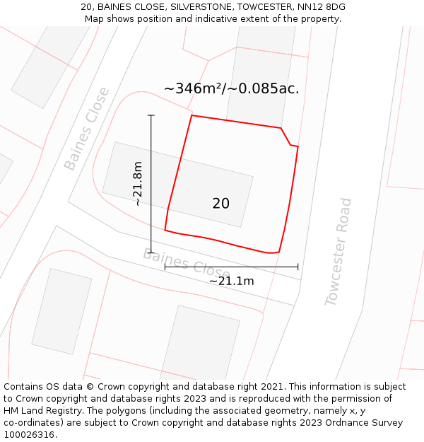 20, BAINES CLOSE, SILVERSTONE, TOWCESTER, NN12 8DG: Plot and title map