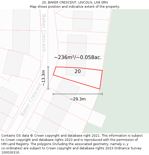20, BAKER CRESCENT, LINCOLN, LN6 0RN: Plot and title map