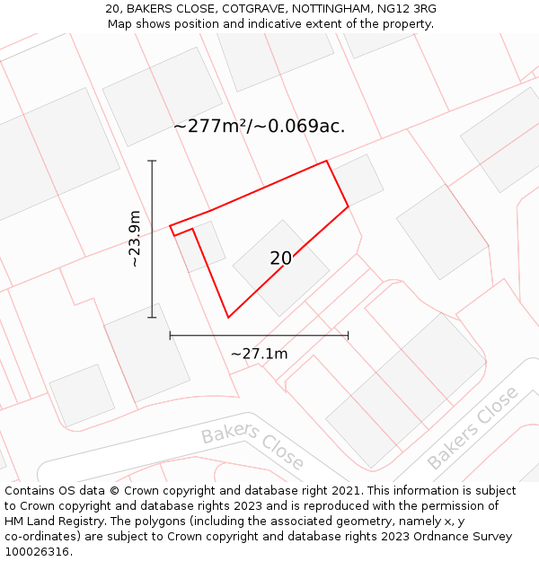 20, BAKERS CLOSE, COTGRAVE, NOTTINGHAM, NG12 3RG: Plot and title map