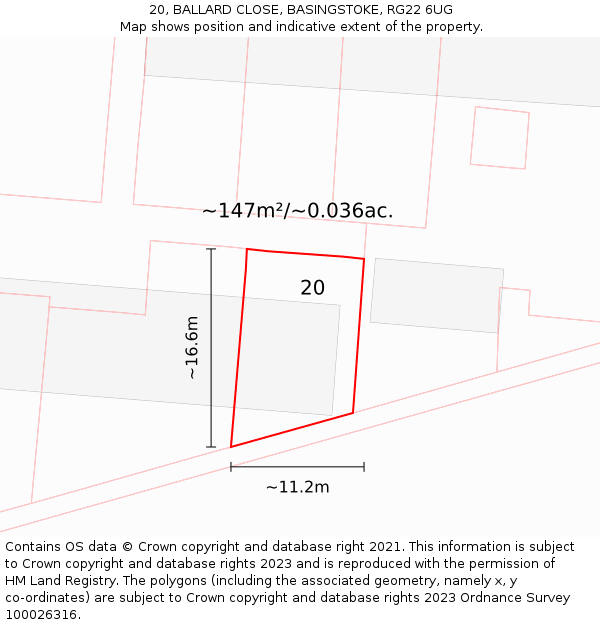 20, BALLARD CLOSE, BASINGSTOKE, RG22 6UG: Plot and title map
