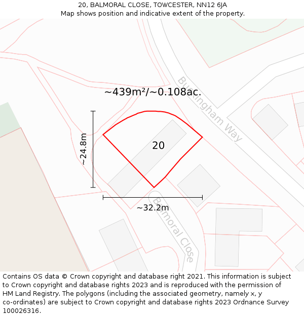 20, BALMORAL CLOSE, TOWCESTER, NN12 6JA: Plot and title map