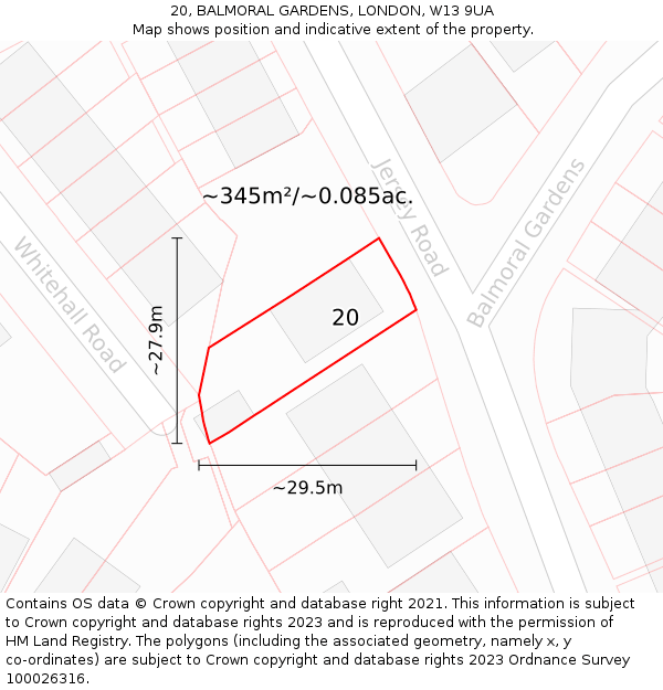 20, BALMORAL GARDENS, LONDON, W13 9UA: Plot and title map