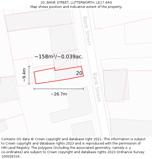 20, BANK STREET, LUTTERWORTH, LE17 4AG: Plot and title map