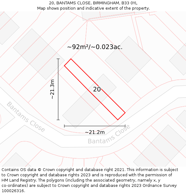 20, BANTAMS CLOSE, BIRMINGHAM, B33 0YL: Plot and title map