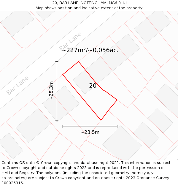 20, BAR LANE, NOTTINGHAM, NG6 0HU: Plot and title map