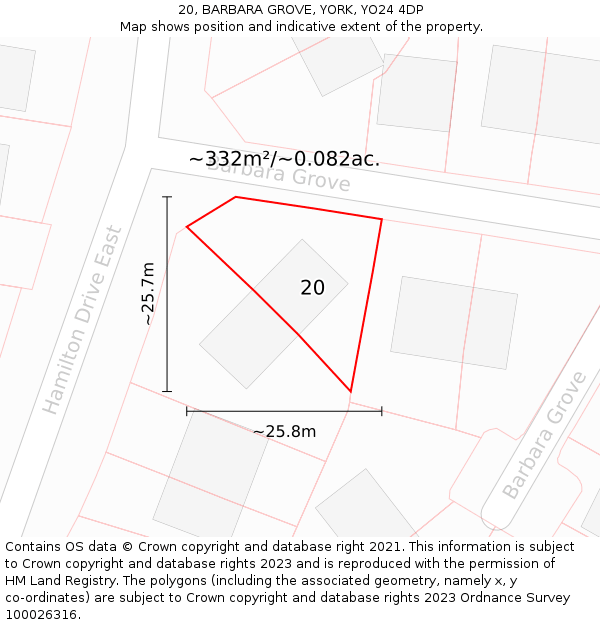 20, BARBARA GROVE, YORK, YO24 4DP: Plot and title map