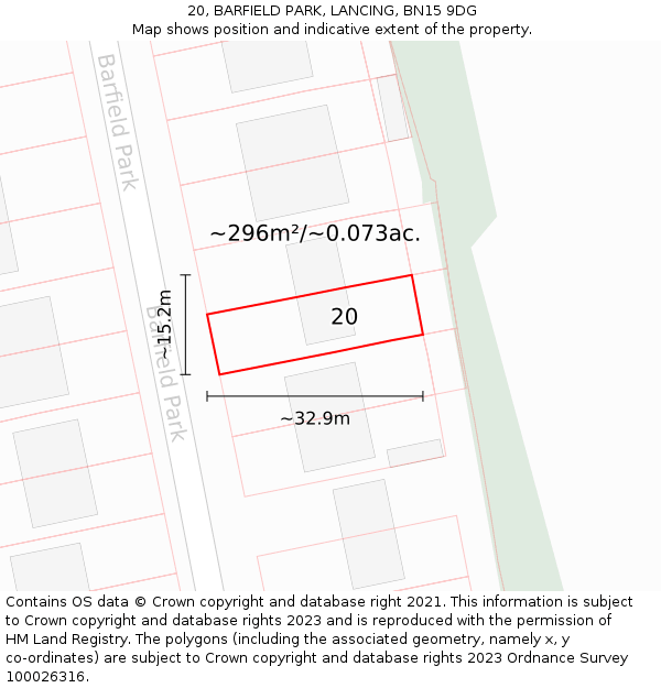 20, BARFIELD PARK, LANCING, BN15 9DG: Plot and title map