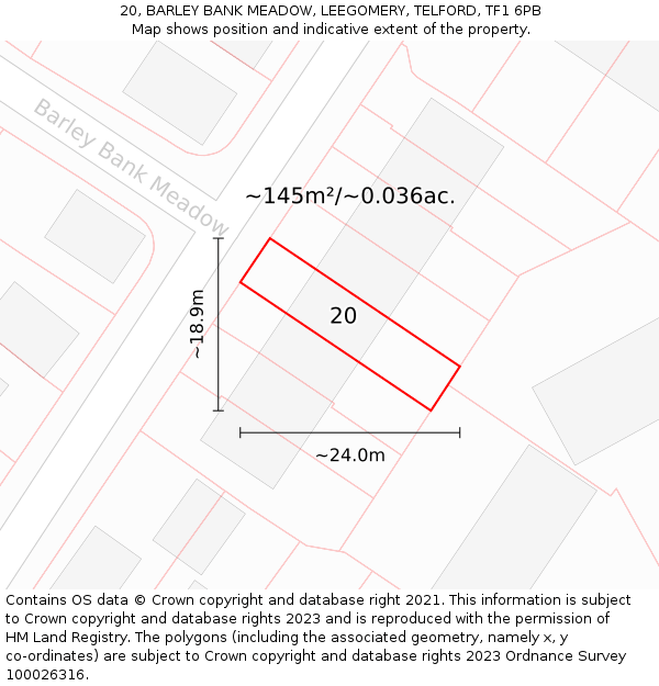 20, BARLEY BANK MEADOW, LEEGOMERY, TELFORD, TF1 6PB: Plot and title map