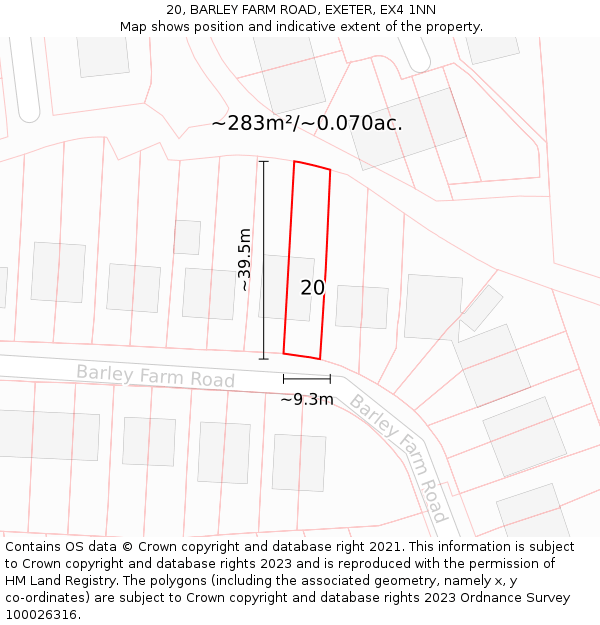 20, BARLEY FARM ROAD, EXETER, EX4 1NN: Plot and title map