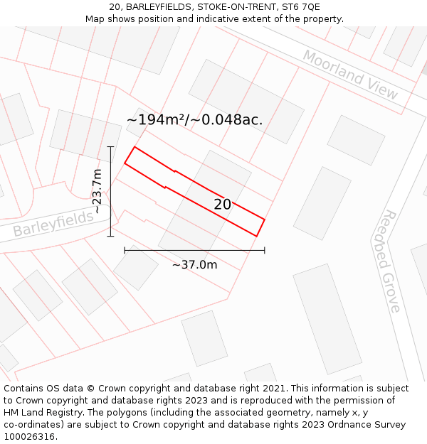 20, BARLEYFIELDS, STOKE-ON-TRENT, ST6 7QE: Plot and title map