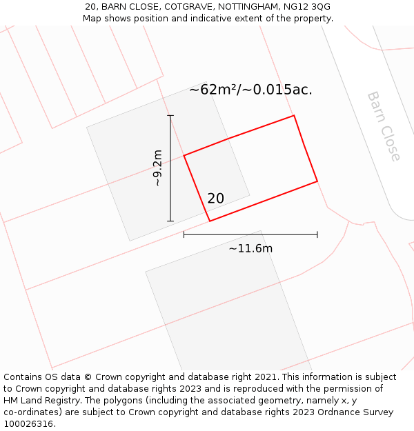 20, BARN CLOSE, COTGRAVE, NOTTINGHAM, NG12 3QG: Plot and title map