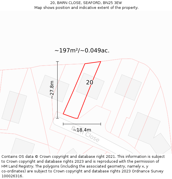 20, BARN CLOSE, SEAFORD, BN25 3EW: Plot and title map