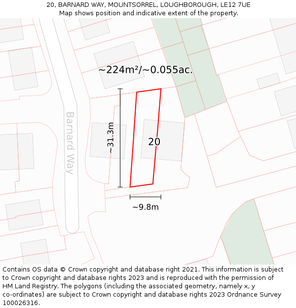 20, BARNARD WAY, MOUNTSORREL, LOUGHBOROUGH, LE12 7UE: Plot and title map