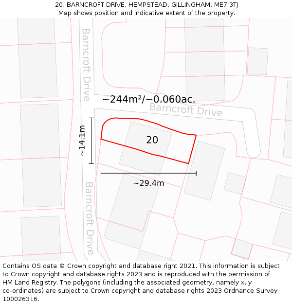 20, BARNCROFT DRIVE, HEMPSTEAD, GILLINGHAM, ME7 3TJ: Plot and title map