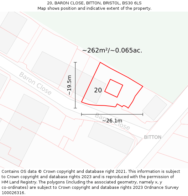 20, BARON CLOSE, BITTON, BRISTOL, BS30 6LS: Plot and title map