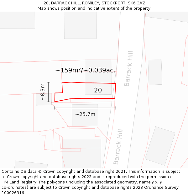20, BARRACK HILL, ROMILEY, STOCKPORT, SK6 3AZ: Plot and title map
