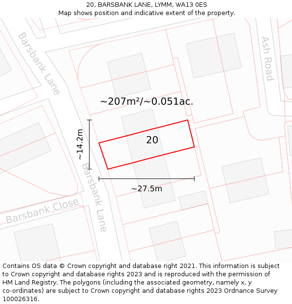 20, BARSBANK LANE, LYMM, WA13 0ES: Plot and title map