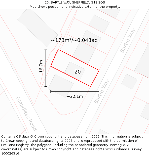20, BARTLE WAY, SHEFFIELD, S12 2QS: Plot and title map
