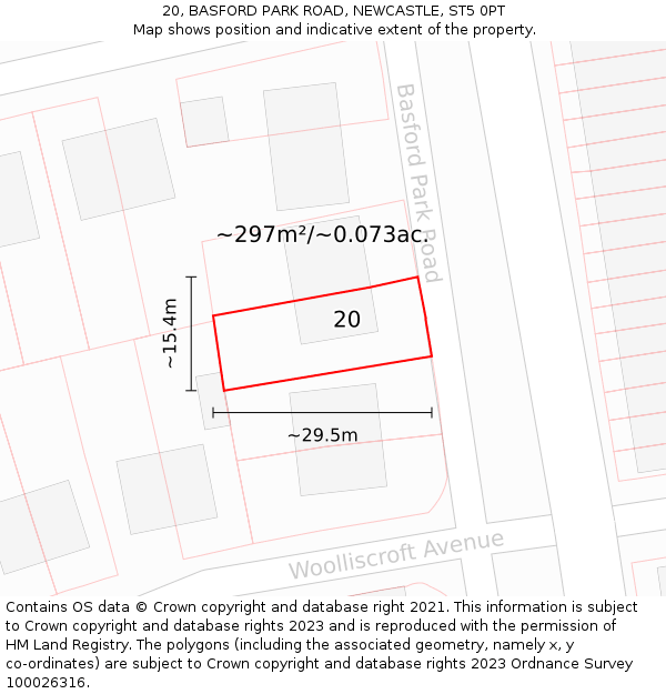 20, BASFORD PARK ROAD, NEWCASTLE, ST5 0PT: Plot and title map