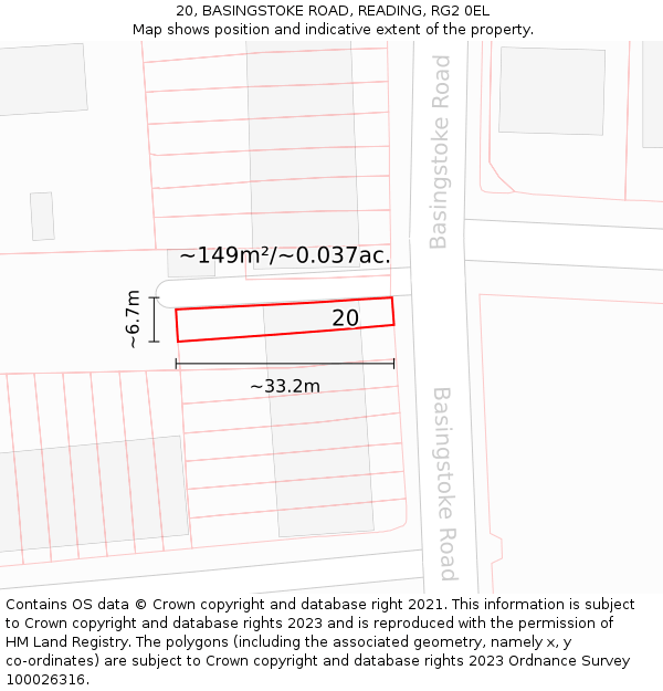 20, BASINGSTOKE ROAD, READING, RG2 0EL: Plot and title map