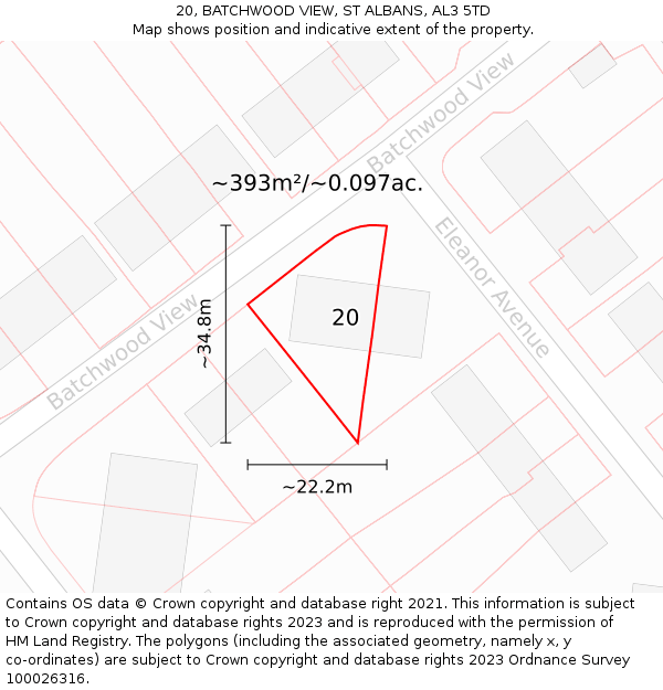 20, BATCHWOOD VIEW, ST ALBANS, AL3 5TD: Plot and title map