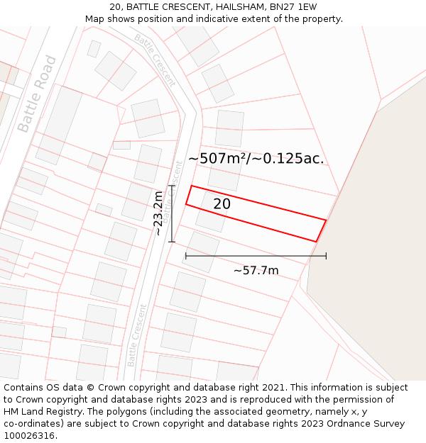 20, BATTLE CRESCENT, HAILSHAM, BN27 1EW: Plot and title map